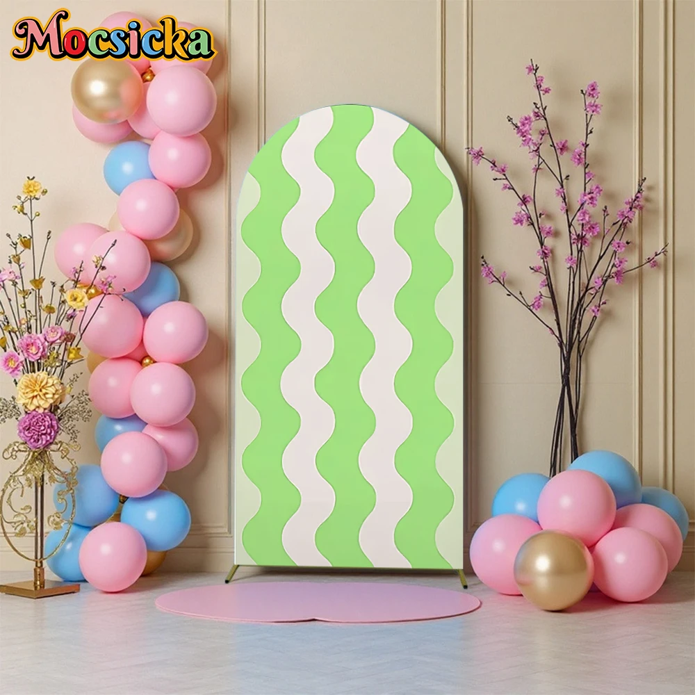 Mocsicka Streifen Bogen Hintergrund Abdeckung Doppelseitige Baby Dusche Mädchen Junge Geburtstag Party Gewölbte Hintergrund Hochzeit Decor Studio Prop