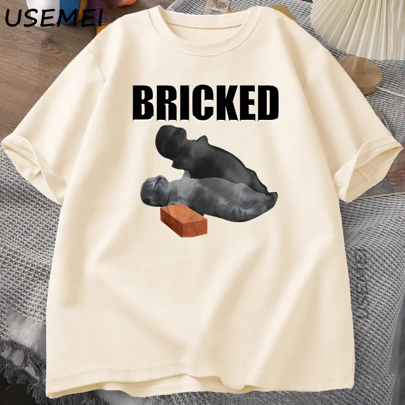 Bricked Funny Cat Knocked Out T-shirt Cat Meme T Shirt Silly Cats Tshirt Summer Men's Short-Sleeved Cotton Casual T-Shirt