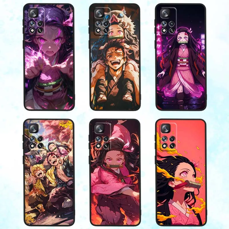 Чехол «Аниме Незуко» для Redmi Note 14 13 12 11 10 11T 11S 9 8 8T Pro Plus 5G, черный чехол для телефона