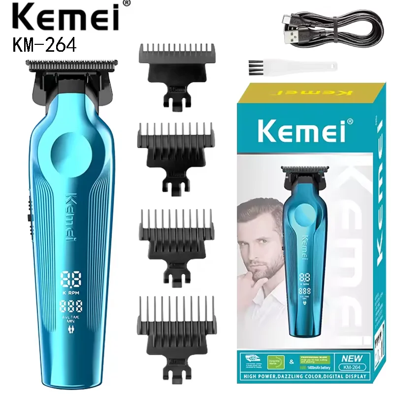 Kemei 264 Professional Men's Hair Trimmer Beard Hair Clipper Rechargeable Electric Trimer Zero Gap Blade Haircut Machine