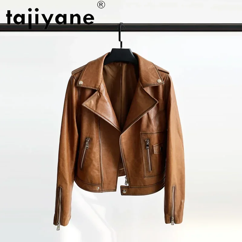 Takiyane – vêtements en cuir véritable pour femmes, manteaux Vintage en peau de mouton, hauts et Shorts Mujer Chaqueta TN2047