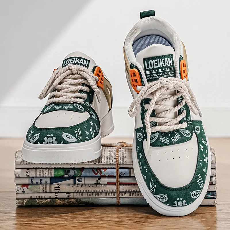 LOEIKAN Men's Streetwear Fashion Sneakers Paisley Print Chunky Skate Shoes Retro Rope Lace Casual Walking Shoes - Image 2