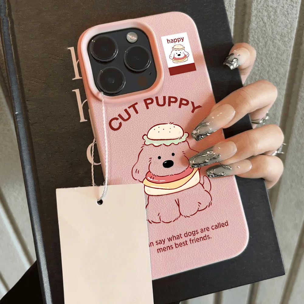 Candy Color Cute Puppy Phone Case For iPhone 11 Case iPhone 12 15 13 14 16 Pro Max Plus Leather Shockproof Silicone Soft Cover