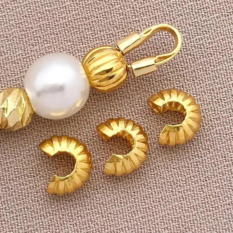 10pcs 4mm 18K Copper Plated Genuine Golden Thick Silvery Pattern Crescent End Buckle, DIY Jewelry Making Accessories