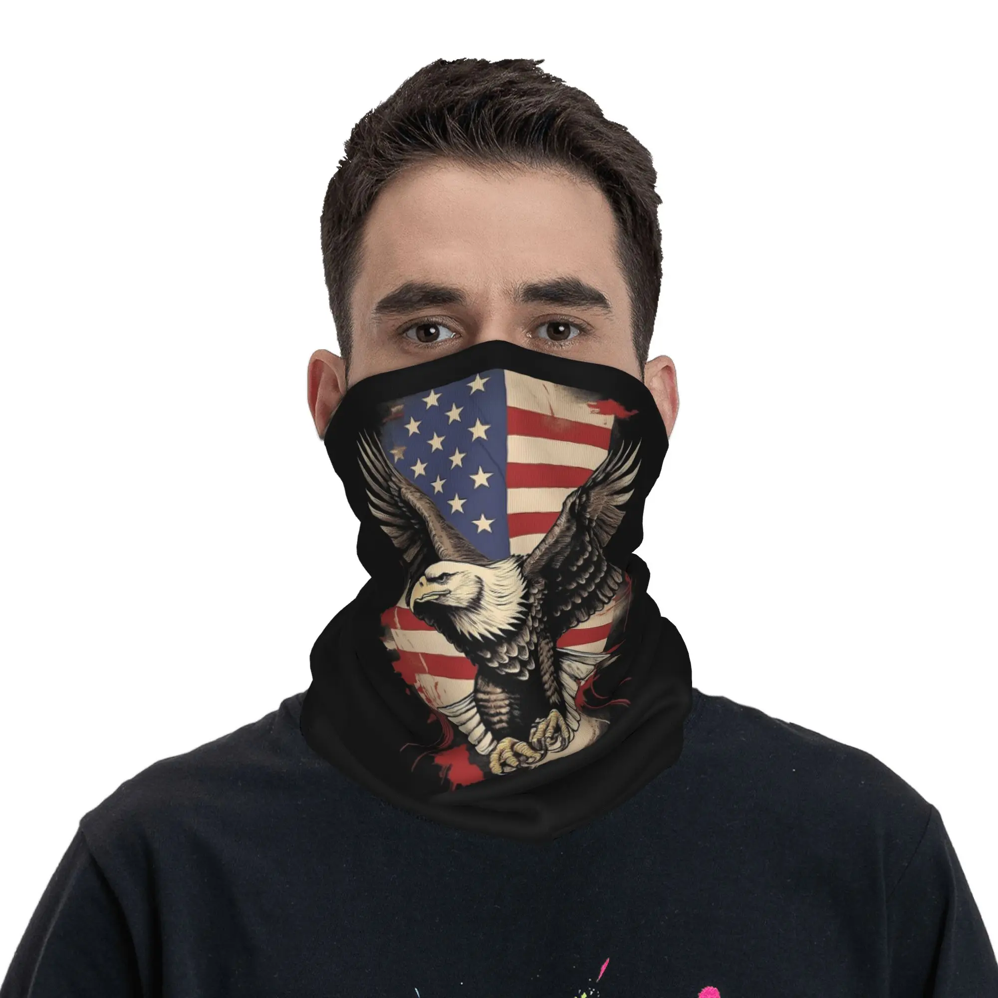 

American Bald Eagle of Strength Patriotic USA Flag Power Bandana Neck Cover Printed Wrap Mask Scarf Cycling Scarf Running