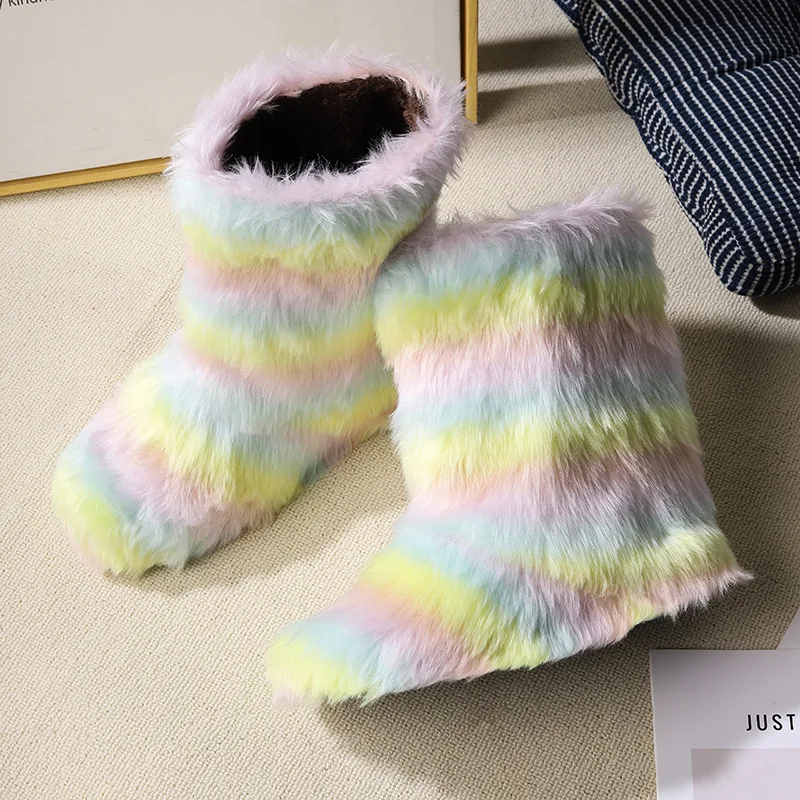 

Plush Snow Boots 2025 Winter Anti-slip Keep Warm Flat Bottom High Top Round Head Women's Fashionable Outdoor Casual Long Boots