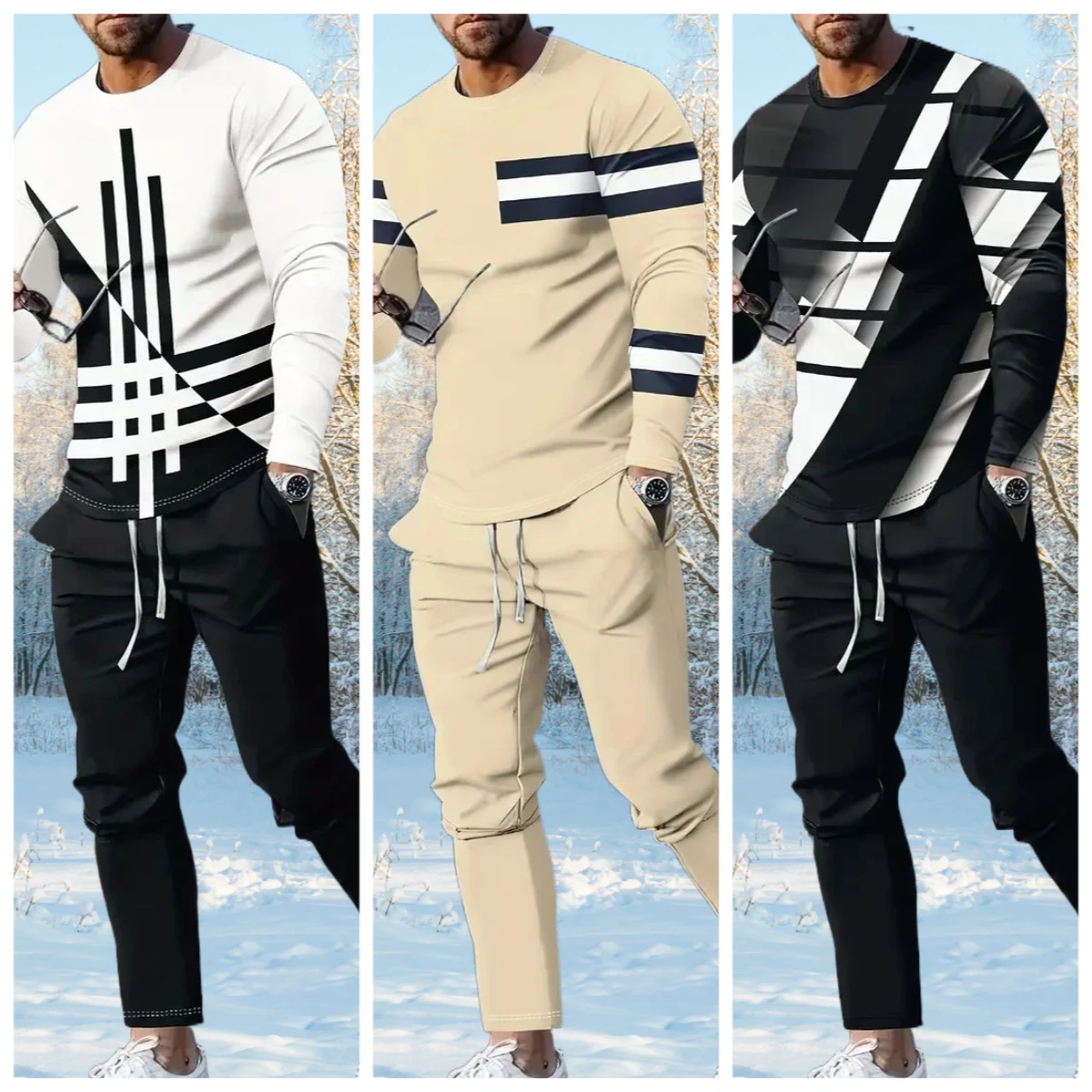 

Red and White Matching Skull 3D Printed Men's Round Neck 2pcs Long Sleeve Suit Daily Casual Loose Men's Shirt Loose Casual Pants
