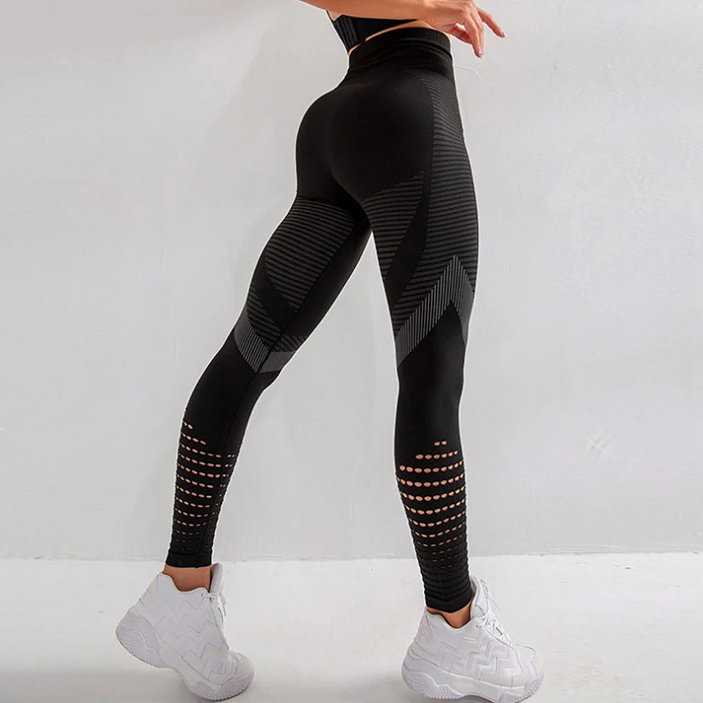 

Women Fitness Leggings Yoga Super Elastic Female Sweat Absorbing Pants Solid Color Knitting Walking Legging Black S