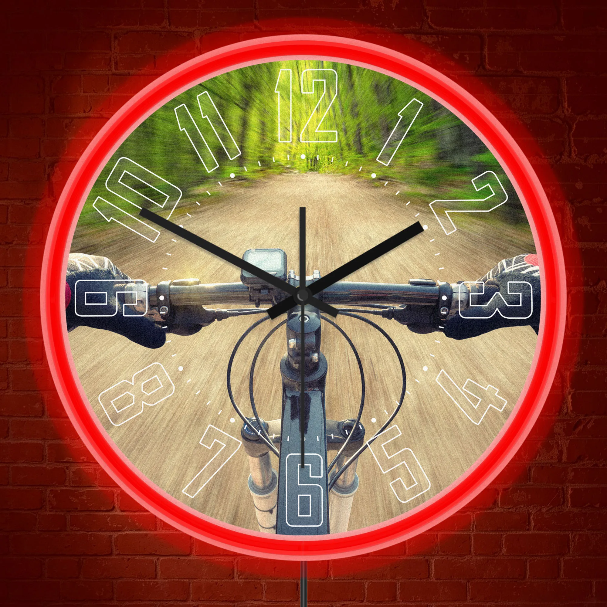 Mountain Bike First-Person Trail Ride Neon Wall Clock Outdoor Cycling POV Decorative  LED Neon Rim Light Wall Clock Bikers Gift