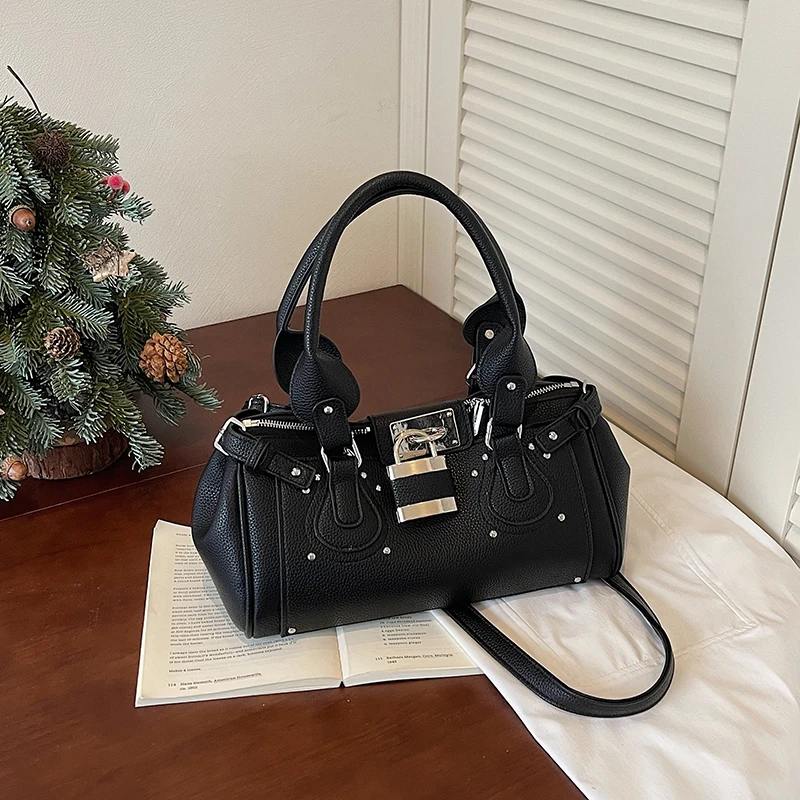 Vintage Women Handbags Trendy Design Top-handle Handbag High Quality PU Shoulder Bags Retro Rivets Motorcycle Bag for Y2K Girls