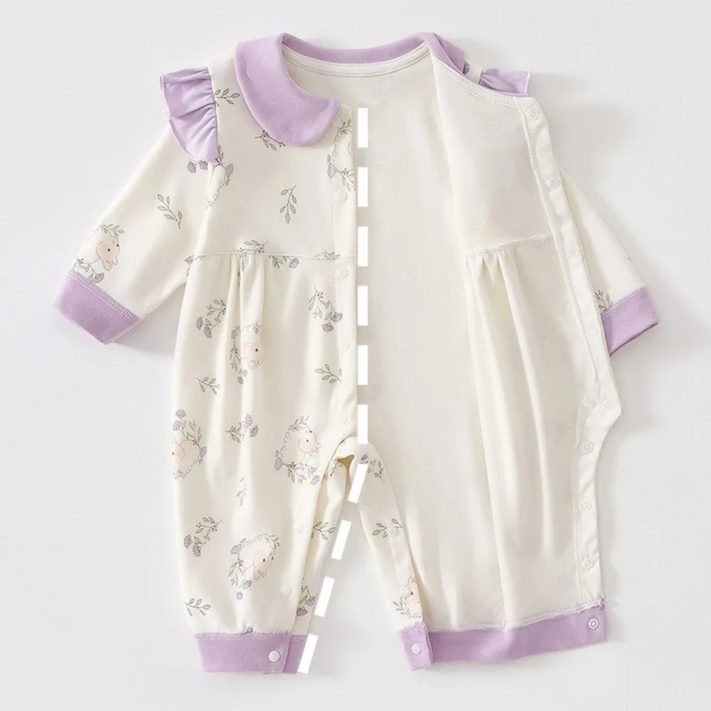 0-18 أشهر الطفل بذلة ربيع الخريف نمط بذلة الدانتيل طوق بأكمام طويلة القطن الخالص الوليد طفلة الملابس في الهواء الطلق