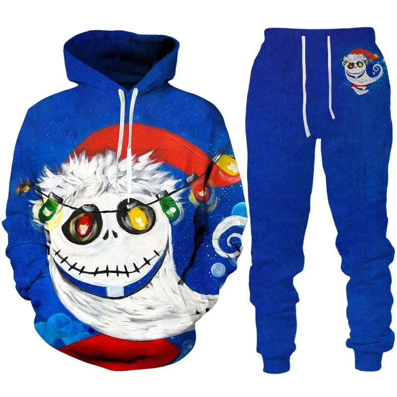 Christmas Santa Claus 3D Print Man Woman Hoodiesuits Sport Loose New Year Holiday Casual Oversized Pullover Tracksuit Set