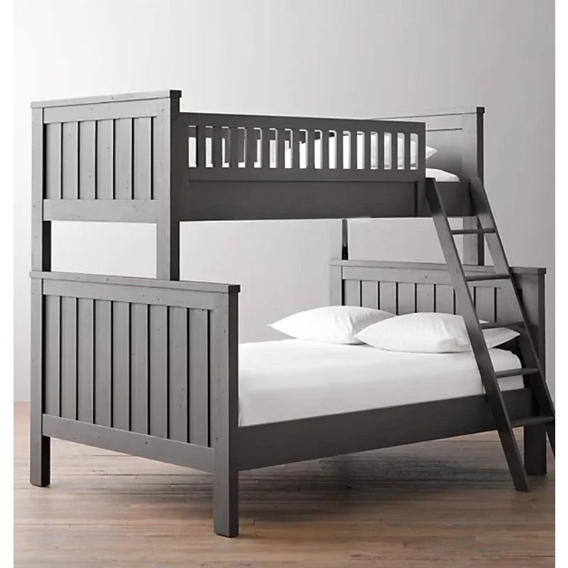 American/Nordic French Country Solid Wood High and Low Bed American Grey Log Color Alphabet Bed Upper and Lower Bed