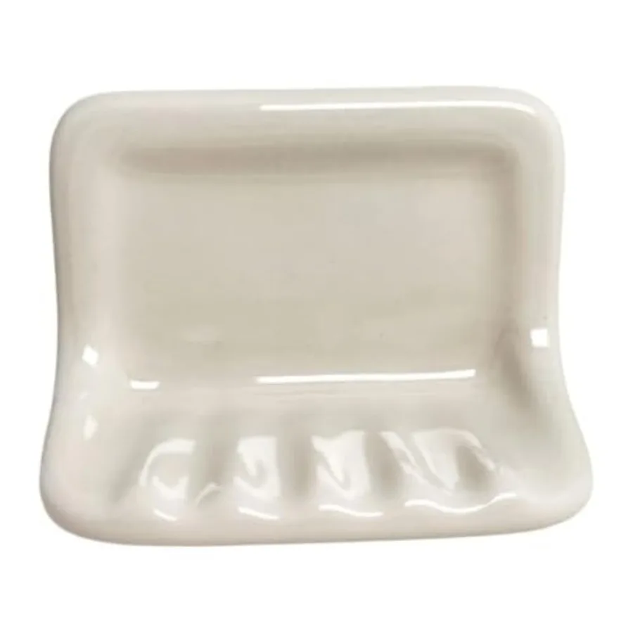 

Bone Almond Ceramic Soap Dish Holder for Bathroom Wall Glazed Finish Easy Tile Adhesion Install Not for Flat Surface Durable an