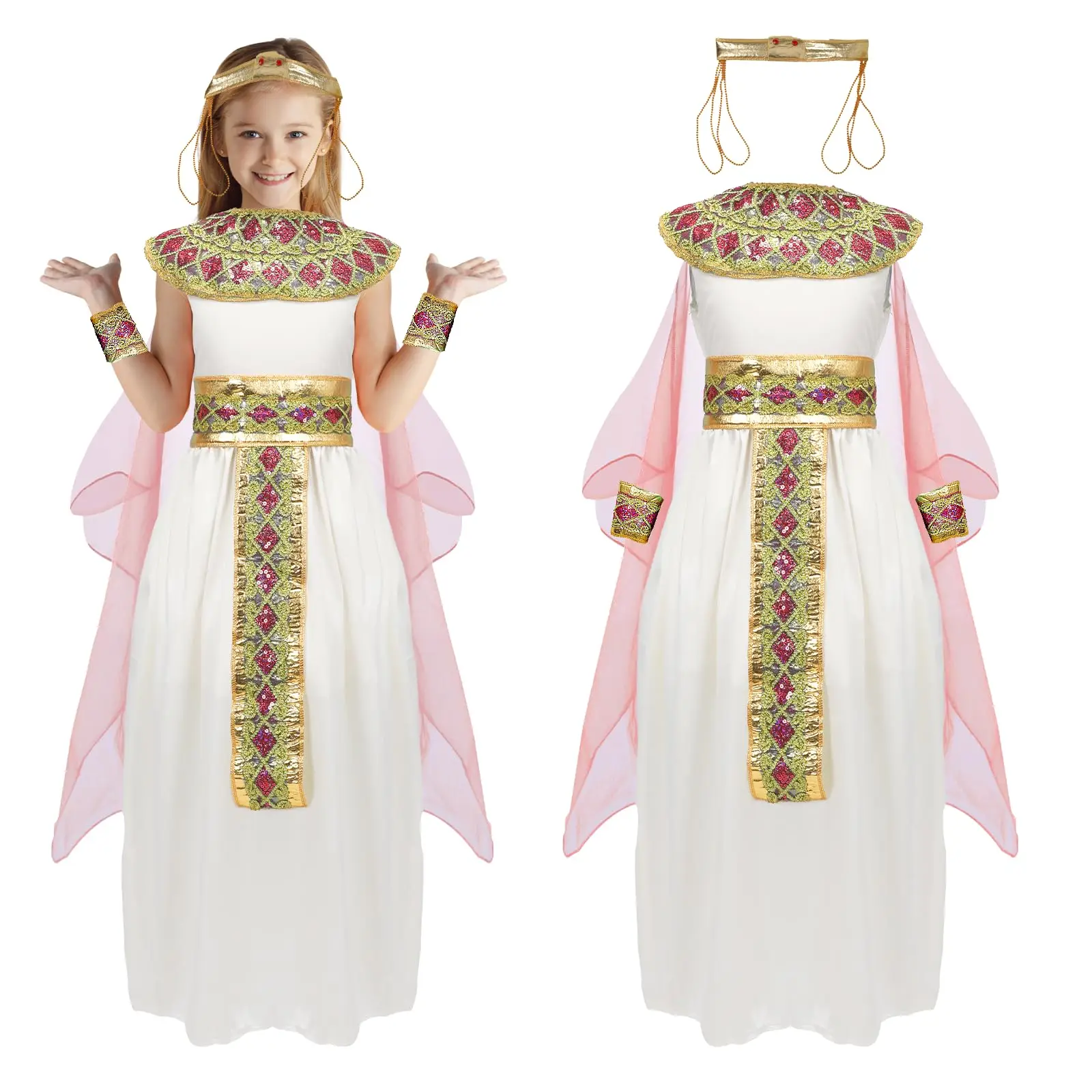 

Cleopatra Costume Girls Egyptian Costume Egypt Queen Princess Dress Accessories Halloween Cosplay Outfit Props