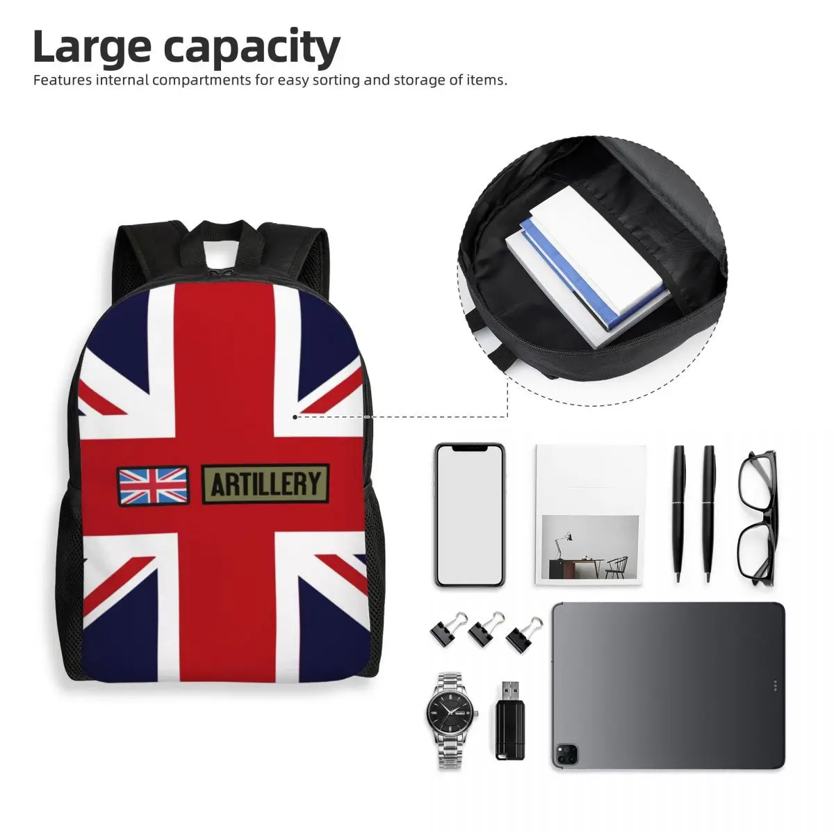 Union Jack British Flag Artillery Laptop Backpack Men Women Fashion Bookbag for School College Students Bag