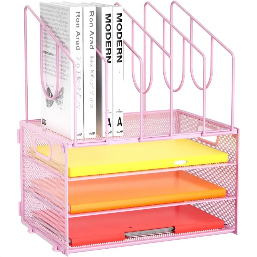 

Marbrasse Desk Organizer4Tier Mesh Desk File Organizer Desk Organizer Tray with 5 Vertical File Holder Desk Paper Organizer wit