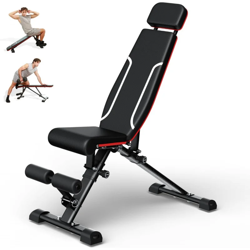 

Adjustable Weight Bench, 880LB Foldable Workout Bench with Extended Headrest for Full Body Strength Training Bench Press