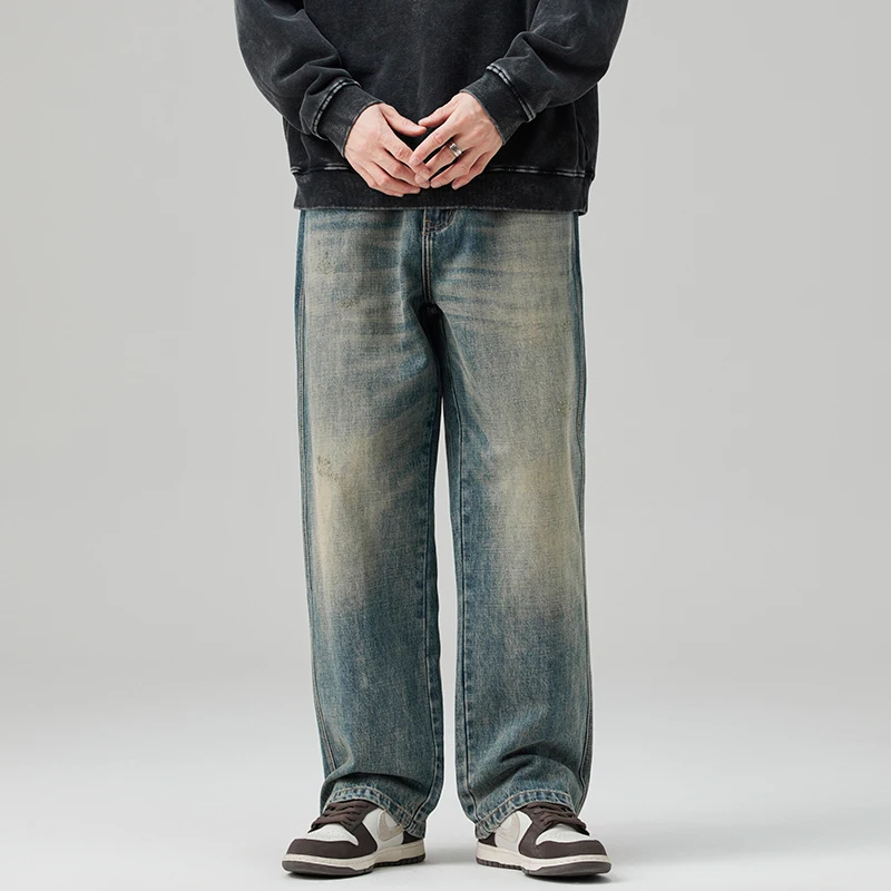 

Vintage Wide Leg Straight Jeans Men Plus Size Streetwear Fashion Loose Casual Oversize Denim Baggy Jeans Pants Trousers