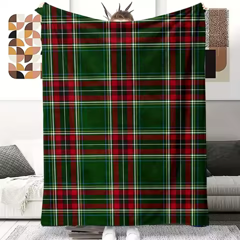 1pc Christmas Season Plaid Blanket, Green &amp; Red Tartan Elements, Essential Xmas Decor for Home Living Room &amp; Cozy Gift Idea