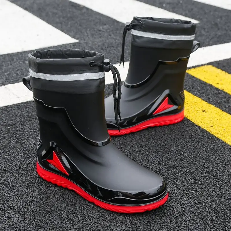 

Summer Chef Kitchen Waterproof Color Blocking Long Rain Boots for Men Adult Warm Wellies Wide Toes Original Cheap Pvc Man Shoes