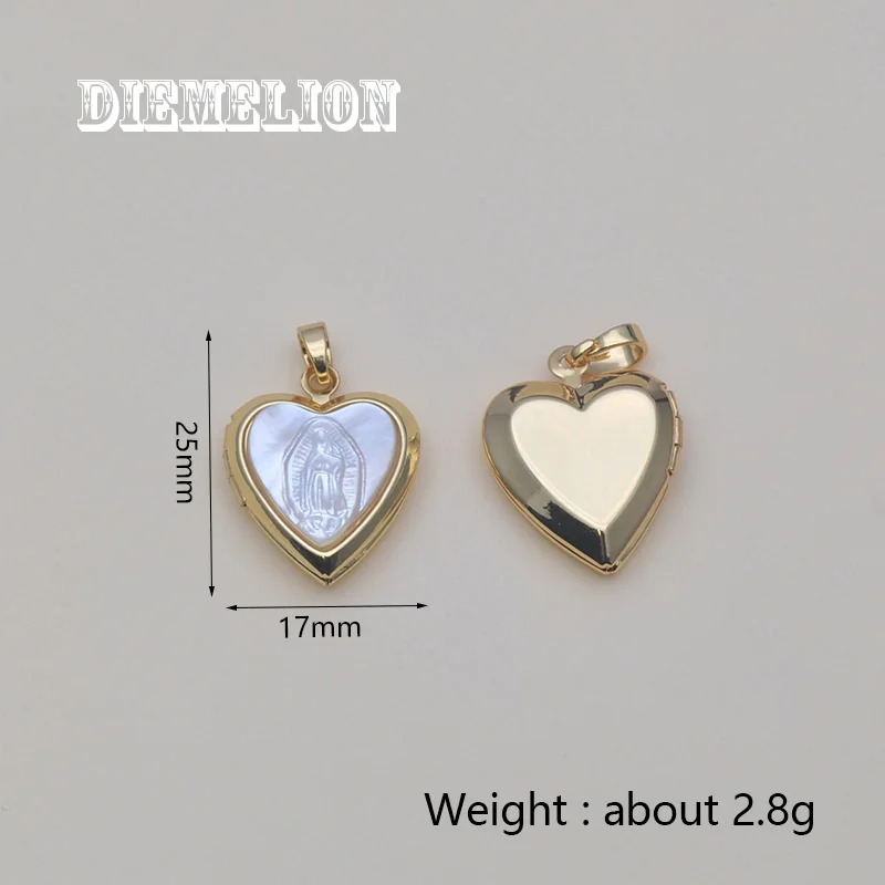 Fashion Virgin Mary Medal MOP Shell Pendant Gold Plated Peach Heart Shaped Photo Picture Frame Openable Locket Necklace Jewelry