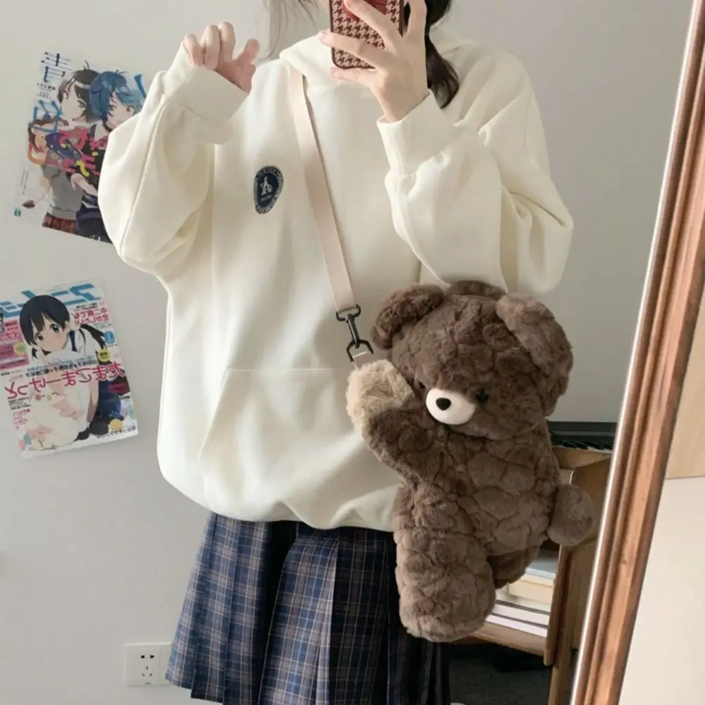 Cute Korean Style Bear Doll Crossbody Bag Plush Toy JK Lolita Children's School Bag Brown Backpack Animal Shoulder Bag Girls