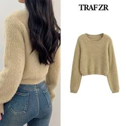 TRAF ZR knit Pullovers Harajuku Vintage Burgundy Sweater Women's Autumn Sweater Mink Cashmere Pullovers Long Sleeve Sweaters