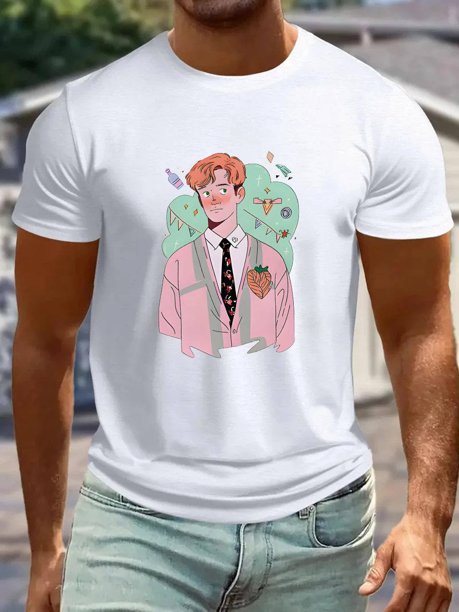 تي شيرت صيفي غير رسمي تي شيرت مغسول تي شيرت فضفاض كبير الحجم بأكمام قصيرة مع أنماط فريدة من نوعها عصرية وممتعة #1