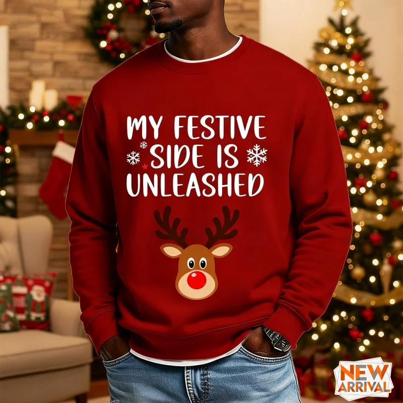 شجرة عيد الميلاد قبعة نمط بلوزات للرجال متعة روح الدعابة ثلاثية الأبعاد مطبوعة البلوز مهرجان حفلة هوديس طويلة الأكمام بلوزات مستديرة العنق #1