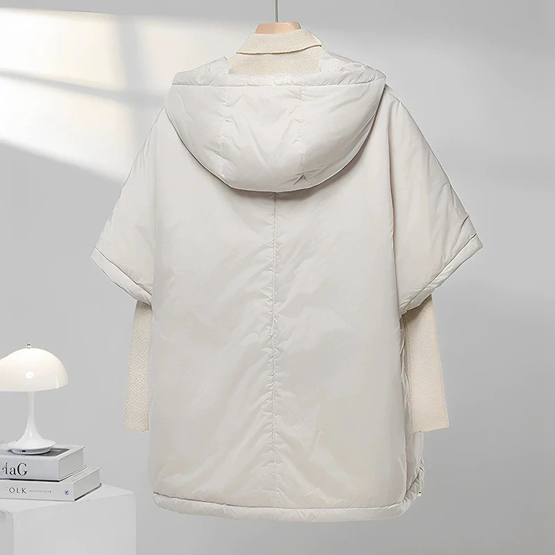 Gilet Cape Femme en Duvet de Chameau, Nouvelle Collection Automne Hiver 2026, de Haute Qualité, Tendance, Uni, Sans Manches, Ample, avec Capuche