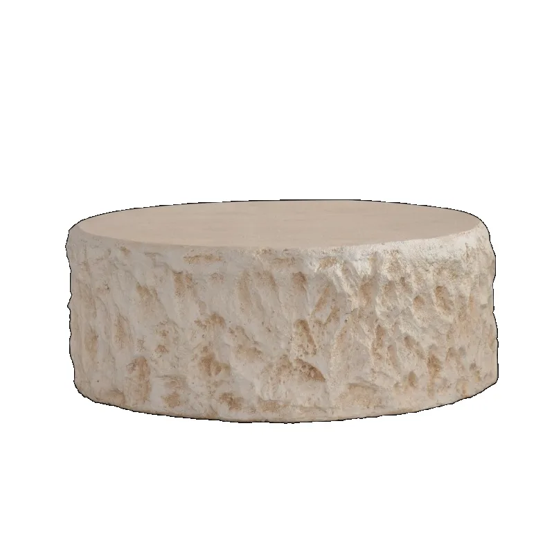 素朴な丸型コーヒーテーブル、石目調のリビングルームセンターテーブル、モダンファームハウスソファサイドテーブルデコレーション