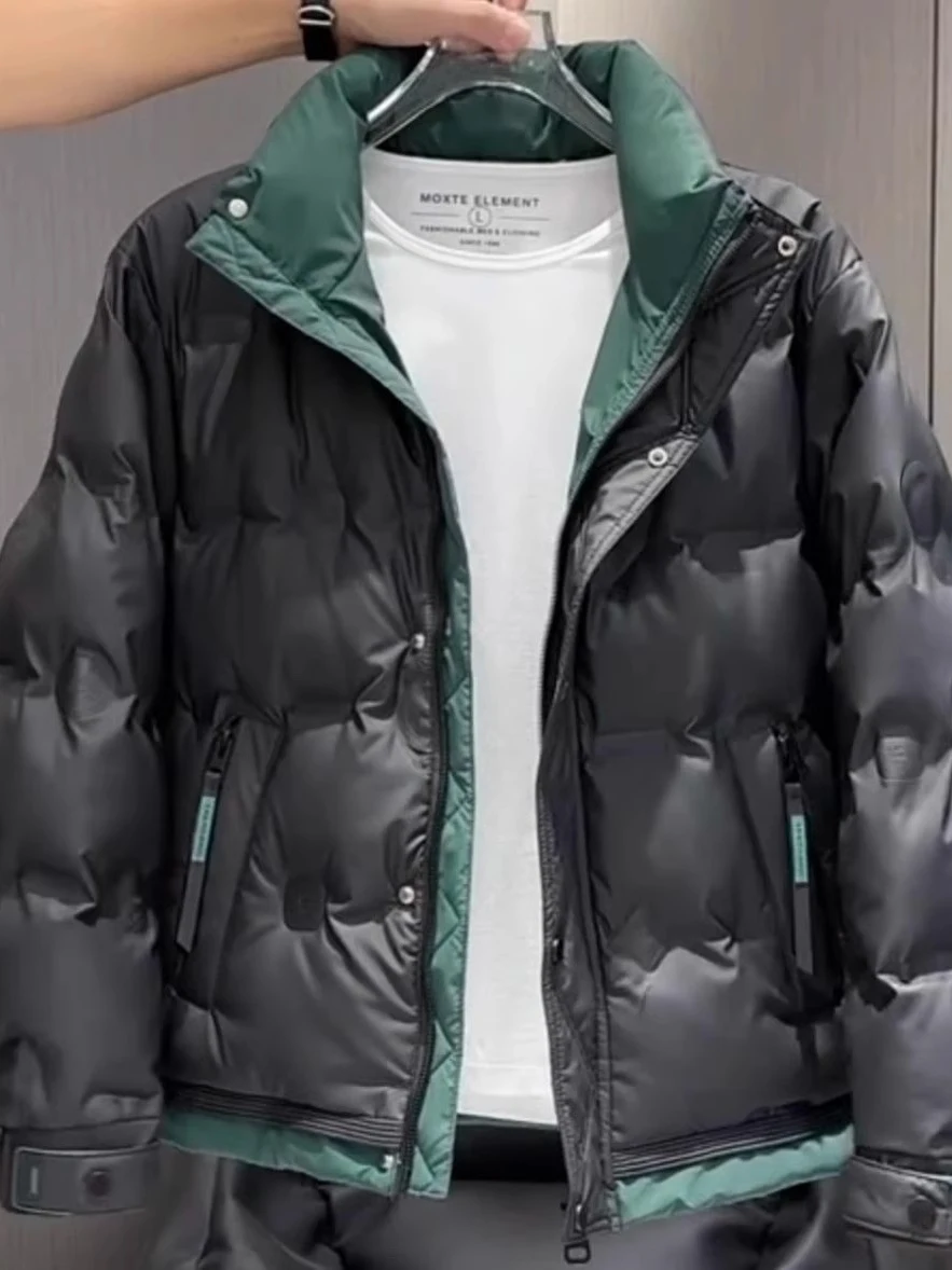 High-End Men's down Jacket Winter New 2025 Stand Collar Trendy Color Block Fashion Lightweight Warm Short Outerwear