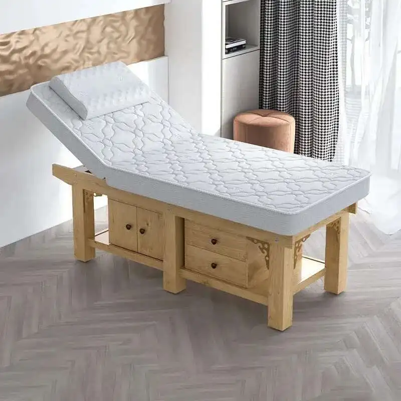 Simple Solid Wood Massage Tables Modern Beauty Bed Ear Picking Special Massage Bed with Storage Drawer Cabinet Salon Furniture