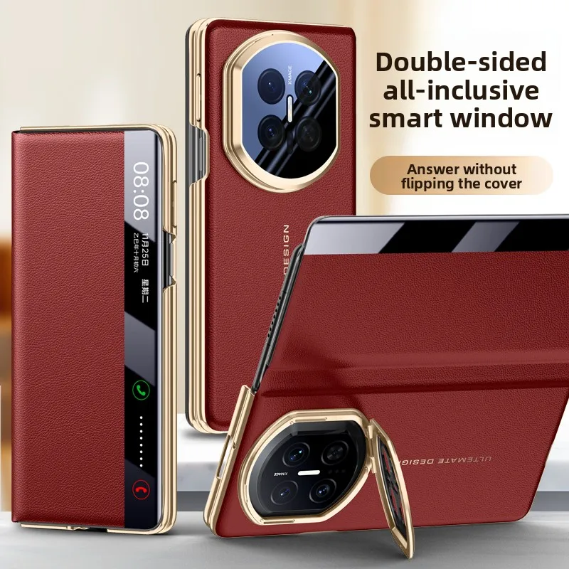

Deluxe Genuine Leather Double Axis Full Coverage for Huawei Mate X7 Case X6 X7Collector's Edition Smart Leather Case Lens Stand