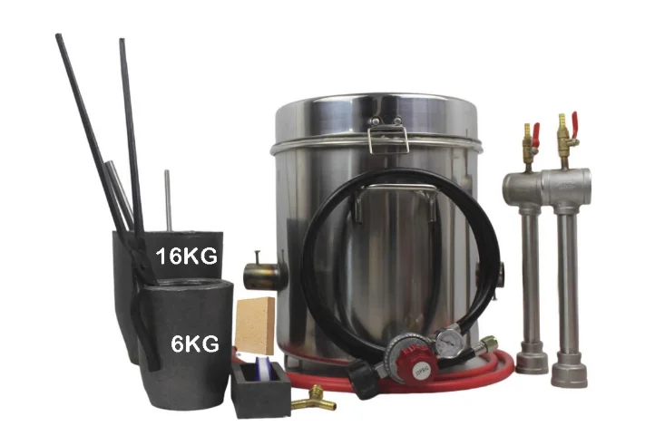 

16 KG Large Gas Metal Melting Furnace Kit 2642°F / 1450°C Propane Forge Dual Burner 2 Crucibles Foundry Home Kiln Casting Tools