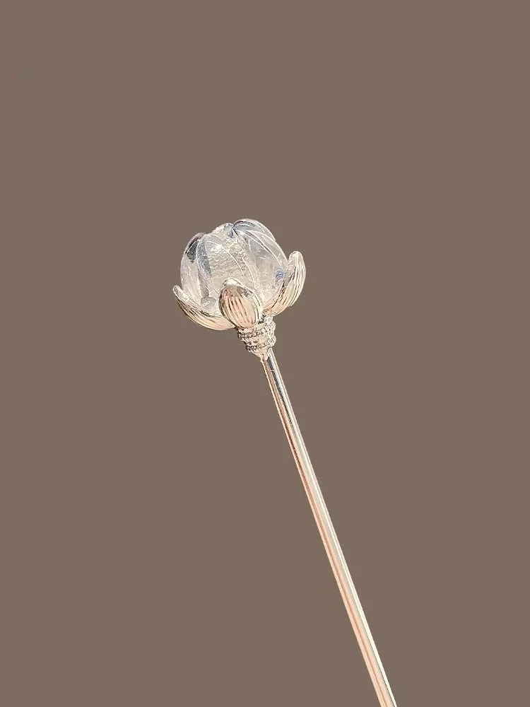 Crystal Lotus Hairpin for Women, Ancient Style, New Chinese Style, Simple Modern High-End Hairpin, Flower-Shaped Hairpin, Hanfu view 2