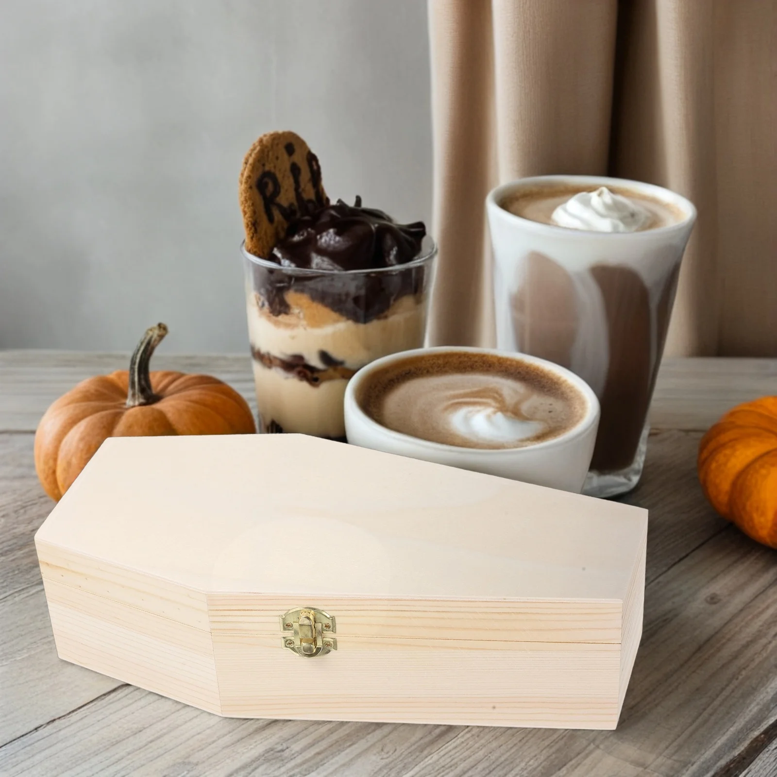 صندوق خشبي على شكل نعش كبير الحجم حامل حلوى الهالوين حفلة مخيفة لصالح تخزين المجوهرات القوطية حاوية صغيرة يدوية الصنع #6