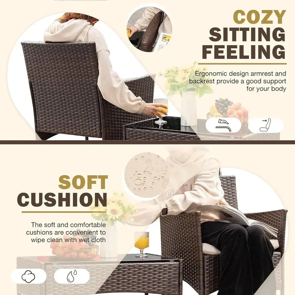 4 Pieces Outdoor Patio urniture Sets Rattan Chair Wicker Set,Outdoor Indoor Use Backyard Porch Garden Poolside Balcony urniture