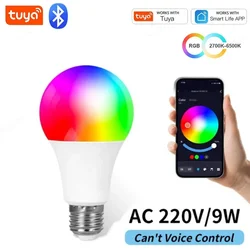 インテリジェント音楽同期電球,調光可能,EU,e27,220v,rgbw,Tuya Smart Life, Bluetoothアプリ,短距離制御,アプリケーションで動作