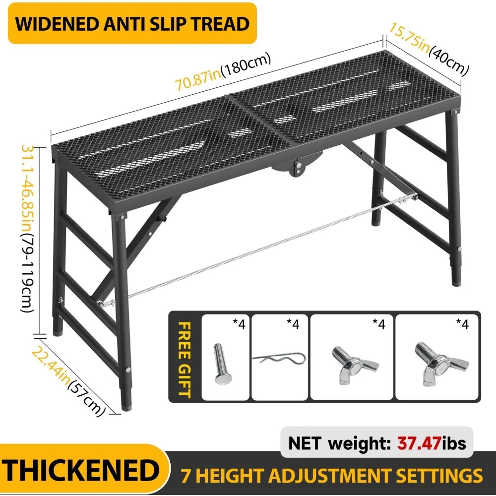 منصة عمل محمولة شديدة التحمل مع 5 ارتفاعات قابلة للتعديل، 31-46 بوصة، سعة 660 رطل