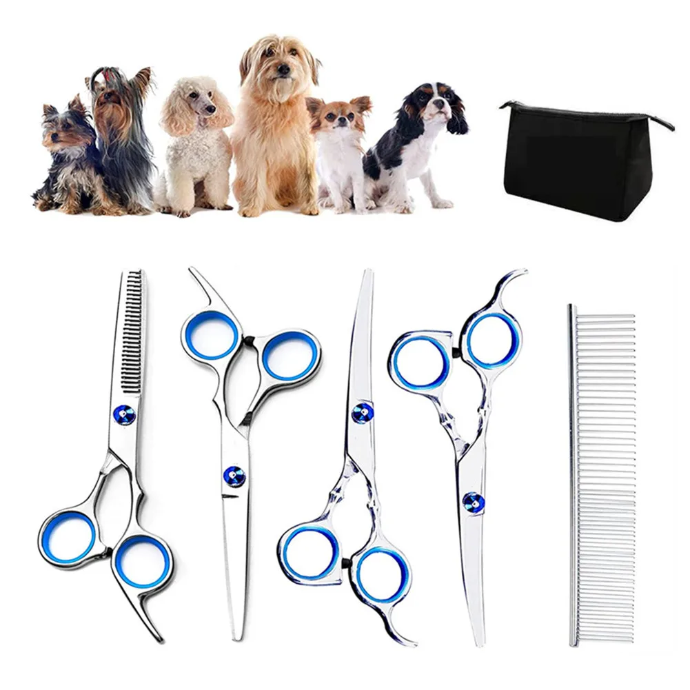 6 Inch Dog Grooming Scissors Set Professional Pet Hair Trimming Tool Stainless Steel Curved Shears Cat Dog Hair Cutting Scissors