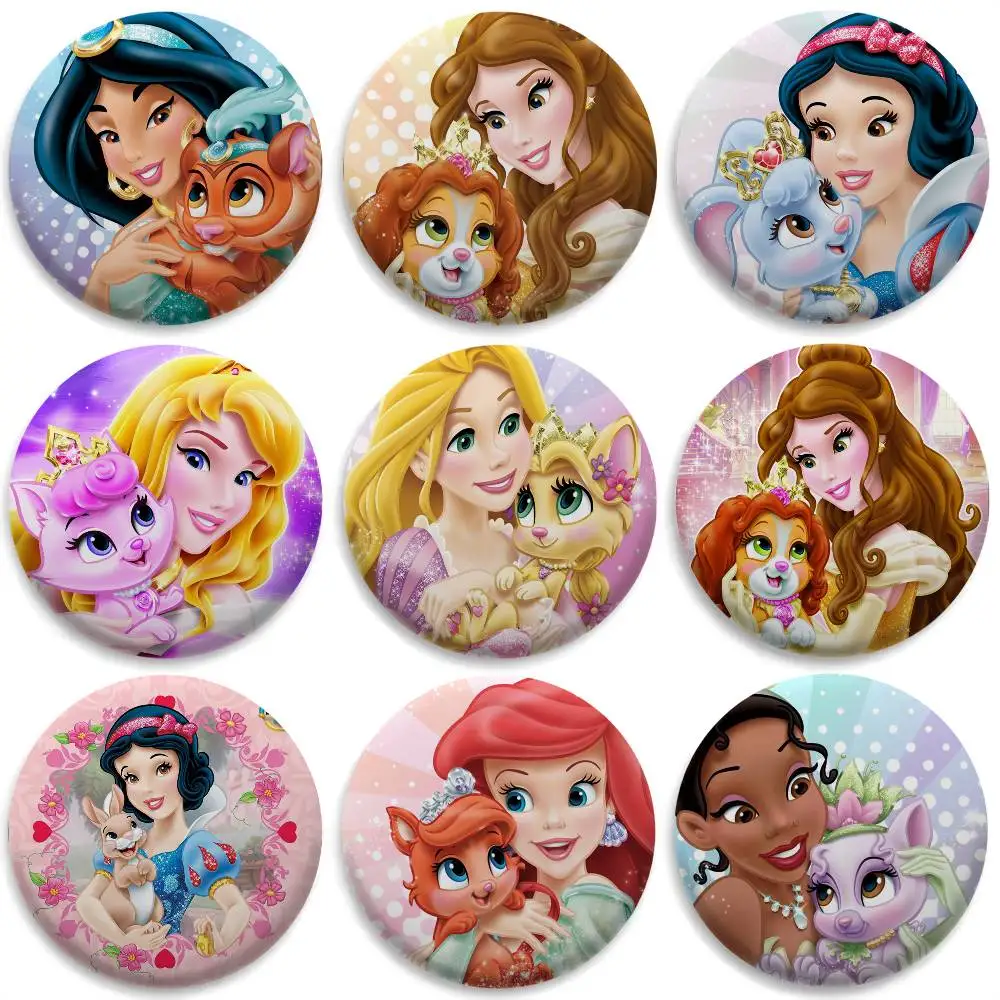 

Pretty Princess Role Cute Badges Round Exquisite Badge Brooches Creative Pins For Clothes Hat Backpack Gift Accessories