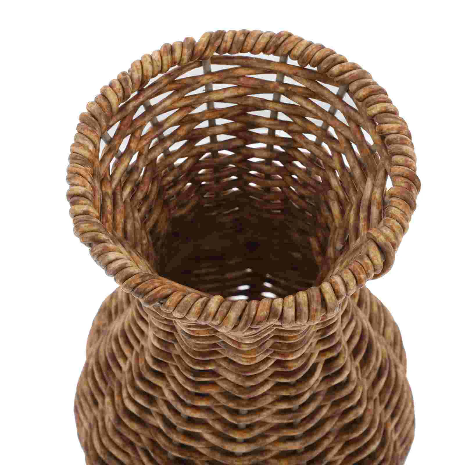 Rustic Wicker Floor Vase Handwoven Rattan Tall Vase Dried Flowers Arrangement Container Farmhouse Decorative Planter for Home Of