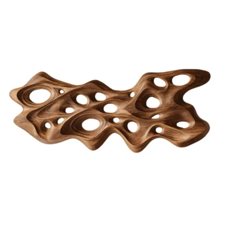 Carving wall decoration B & B hotel background wall Art installation Wabi Sansi wind solid wood hollow wall
