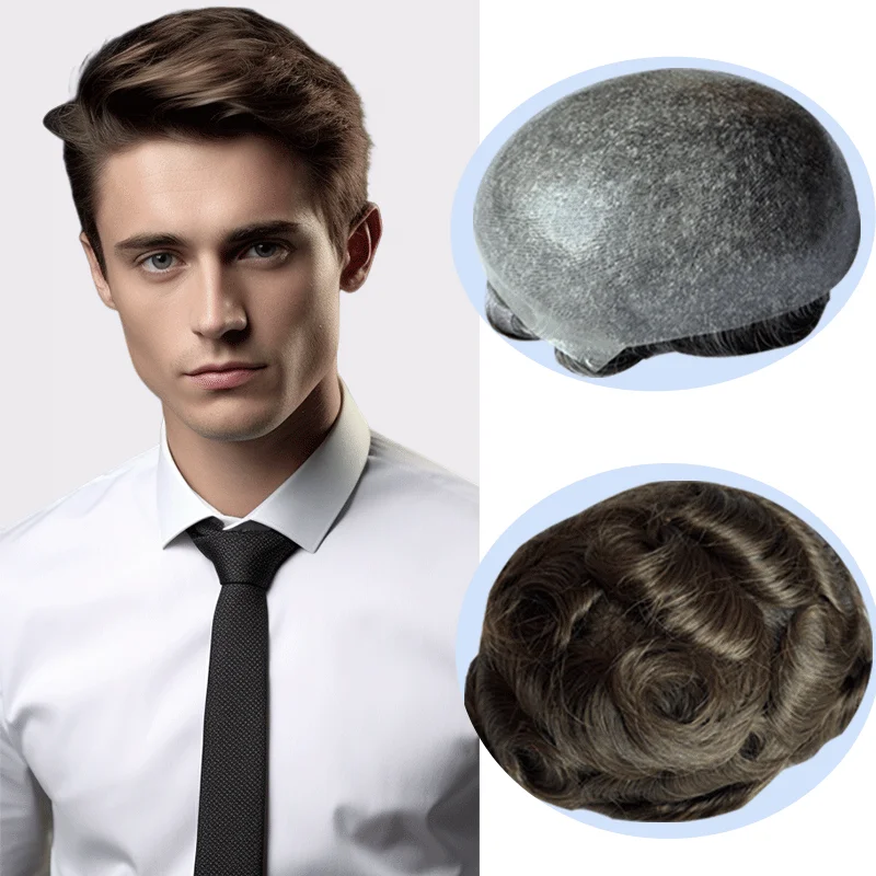 Natural Super Thin Skin Toupee for Men 100% Real Human Hair Wigs Brown Black Grey Blonde Hair Toppers Soft Pu Base Hair Systems