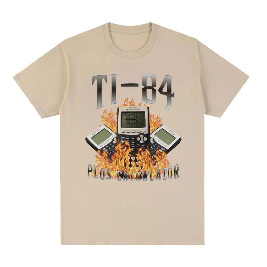 تي شيرت جرافيك بأكمام قصيرة للرجال ، موضة عتيقة ، قطن 100% ، ملابس شارع كبيرة الحجم ، آلة حاسبة مضحكة ، TI-84 Plus