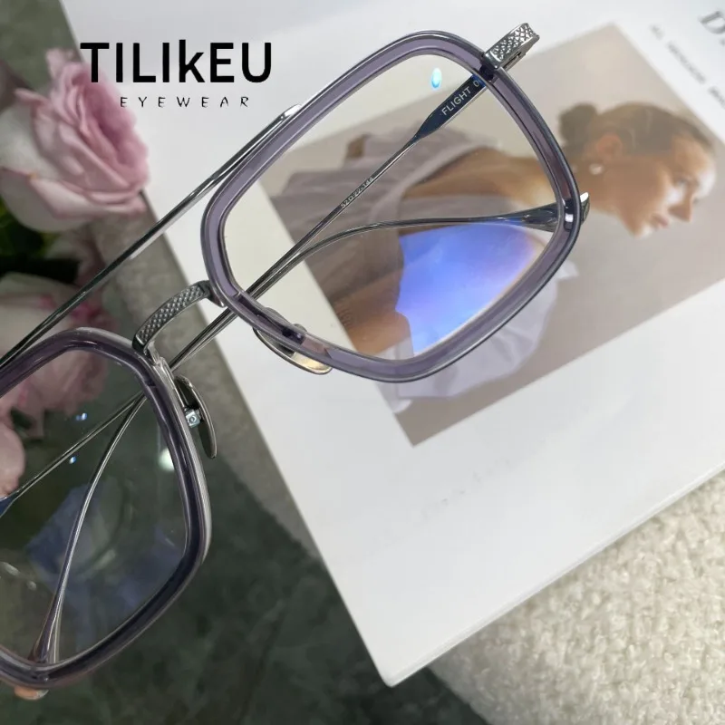 

Large Square Double Beam Pilot Eyewear Handmade Acetate Titanium Glasses Frame Men Fashion Optical Prescription Eyeglasses Frame
