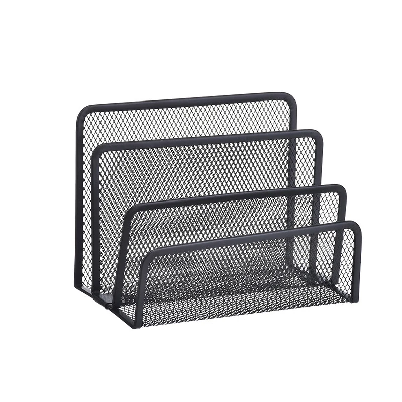 3-Layer Desktop Storage Shelf Black Stand Hollow Paper Letter Holder Document Office Desk Storage Organizer Storage Tray