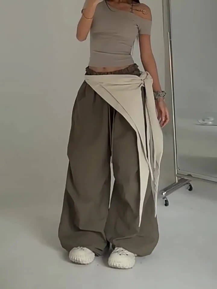 

Брюки-парашюты женские Damen весенний стиль-карго бамбуковый хлопок зауженный силуэт на открытом воздухе милая девушка дышащая лоскутная повседневная одежда